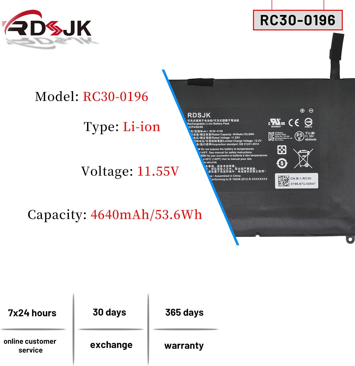 RDSJK RC30-0196 Laptop Battery for Razer Blade Stealth 2016 v2 i7-7500U i7-8550u RZ09-0239 RZ09-02393E31 RZ09-01962E52 RZ09-01962E53 RZ09-01962E20 RZ09-01962E10 RZ09-01962E12 RZ09-01962W10 53.6Wh Pack of 2