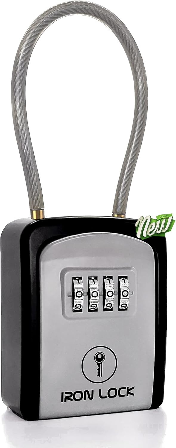 Iron Lock &reg; - Key Lock Box Portable with Removable Cable Shackle Indoor Outdoor Waterproof 4 Digit Combination with Resettable Code with A B Switch Key Lockbox for Outside Hold Spare Keys for Realtors