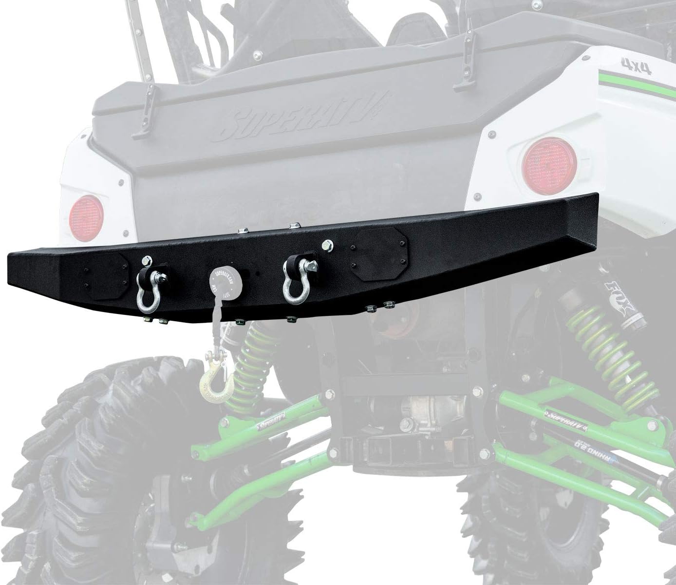 SuperATV Heavy Duty Rear Bumper with Winch Mount for Kawasaki Teryx 4 750 / Teryx 4 800 - Wrinkle Black