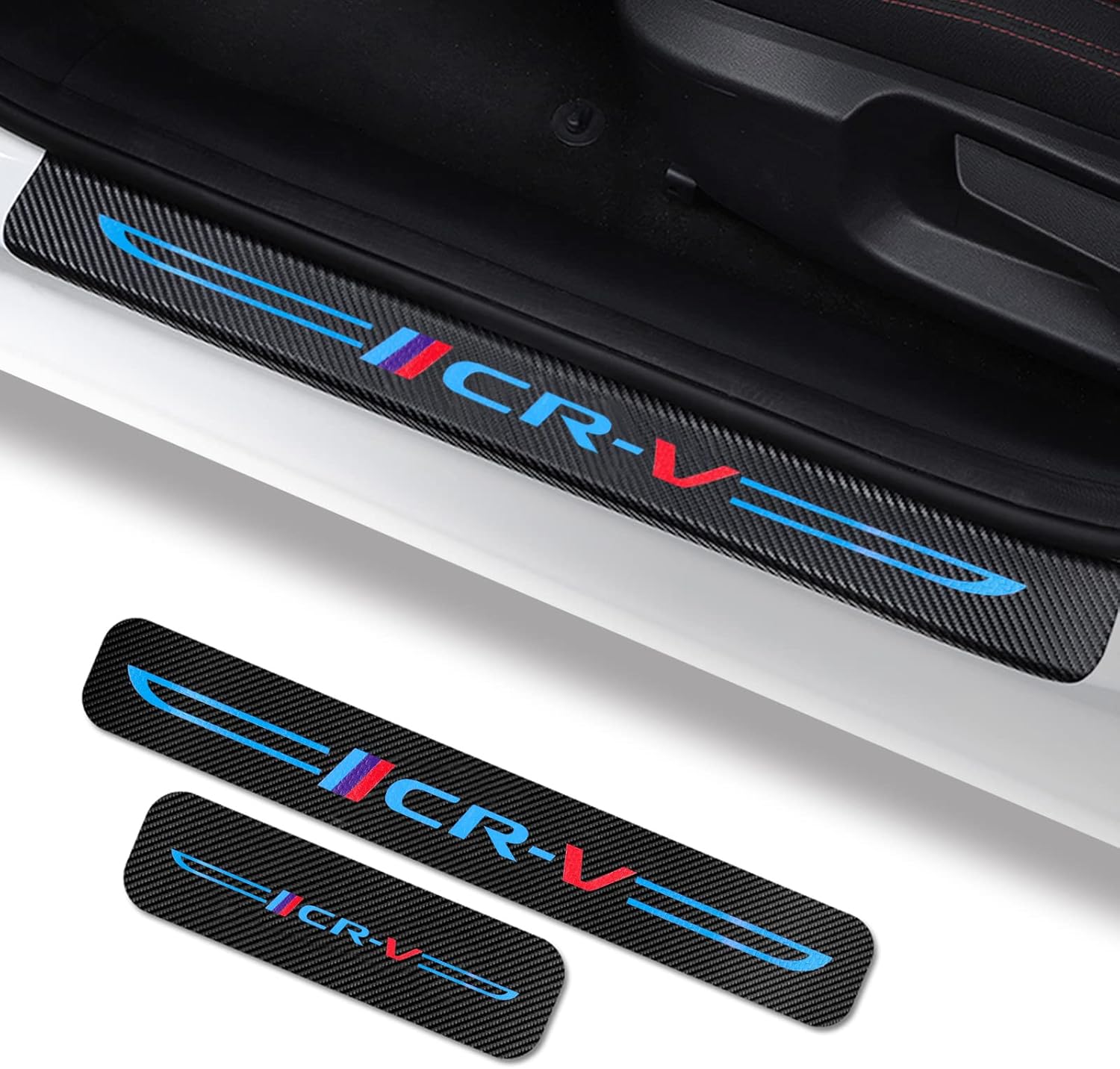 4Pcs Car Door Sill Protector for Honda CRV Accessories Fit for CRV 2006-2022,Carbon Fiber Leather,Reflective Automotive Door Entry Guard Decoration Sticker,Door Threshold Scuff Plate Cover