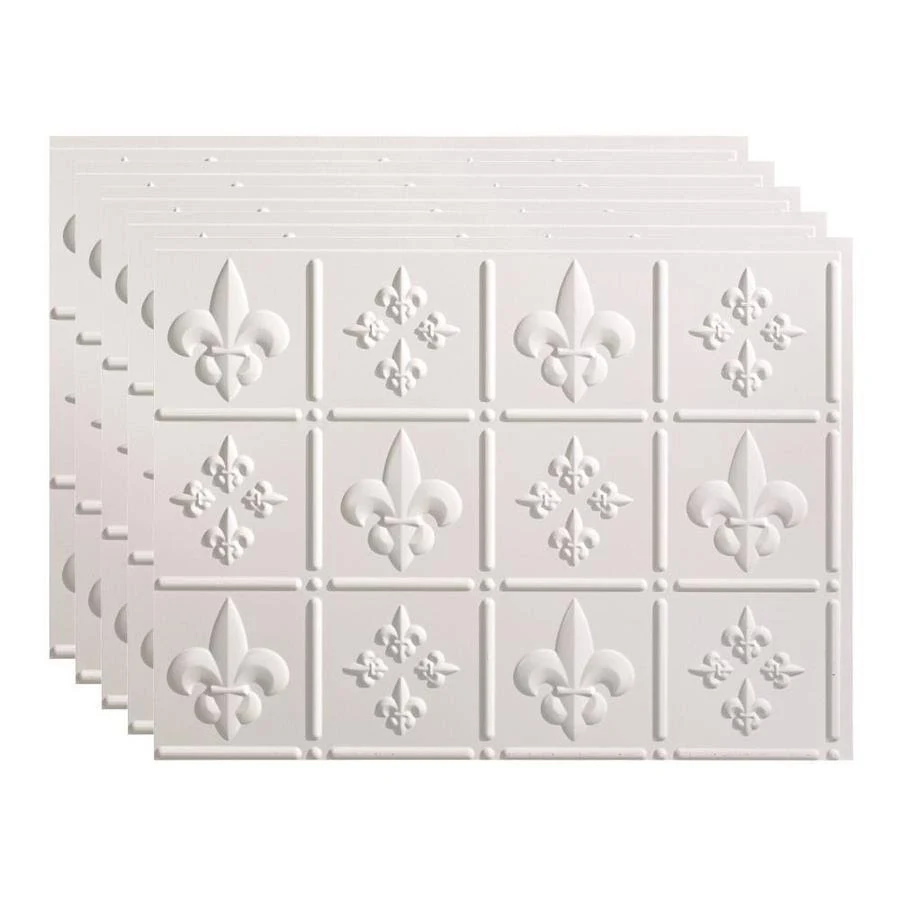 Fasade 18in x 24in Fleur De Lis Gloss White Backsplash Panel (5 Pack)