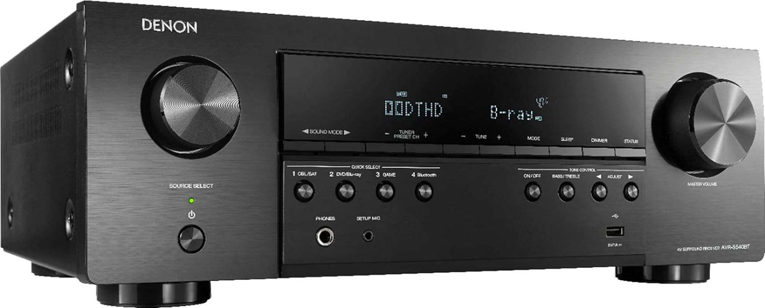 Denon - AVR-S548BT Receiver, 5.2 Channel, 4K Ultra HD Audio and Video, Home Theater System, Built-in Bluetooth and USB - Black | Includes Kwalicable Micro SD Card & Cleaning Cloth