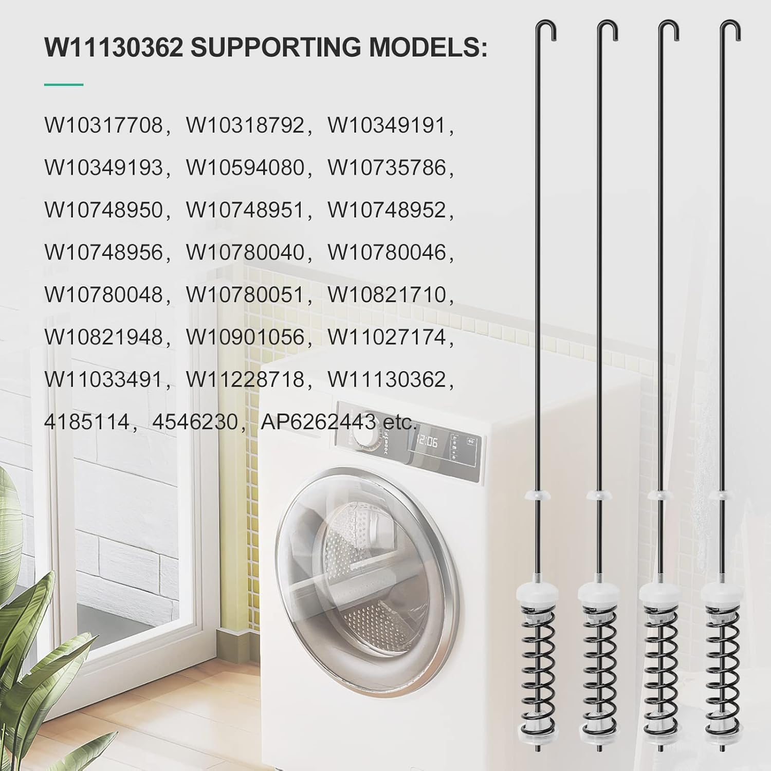 W11130362 Washer Suspension Kit - Compatible with Whirlpool,May-tag,Ken-more,Amana,Washing Machine - Fit WTW5000DW0, WTW5000DW2, MVWC565FW0, 11022352510, WTW4800XQ2, WTW4800XQ4, AP5971398