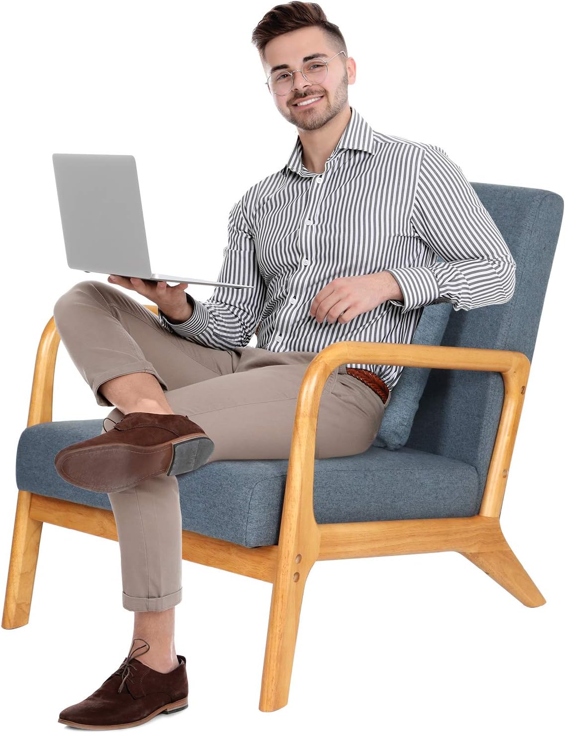 WACASA Mid-Century Modern Accent Chair,Fabric Lounge Chair for Living Room Bedroom, Reading Armchair,Easy Assembly (2, Beige)