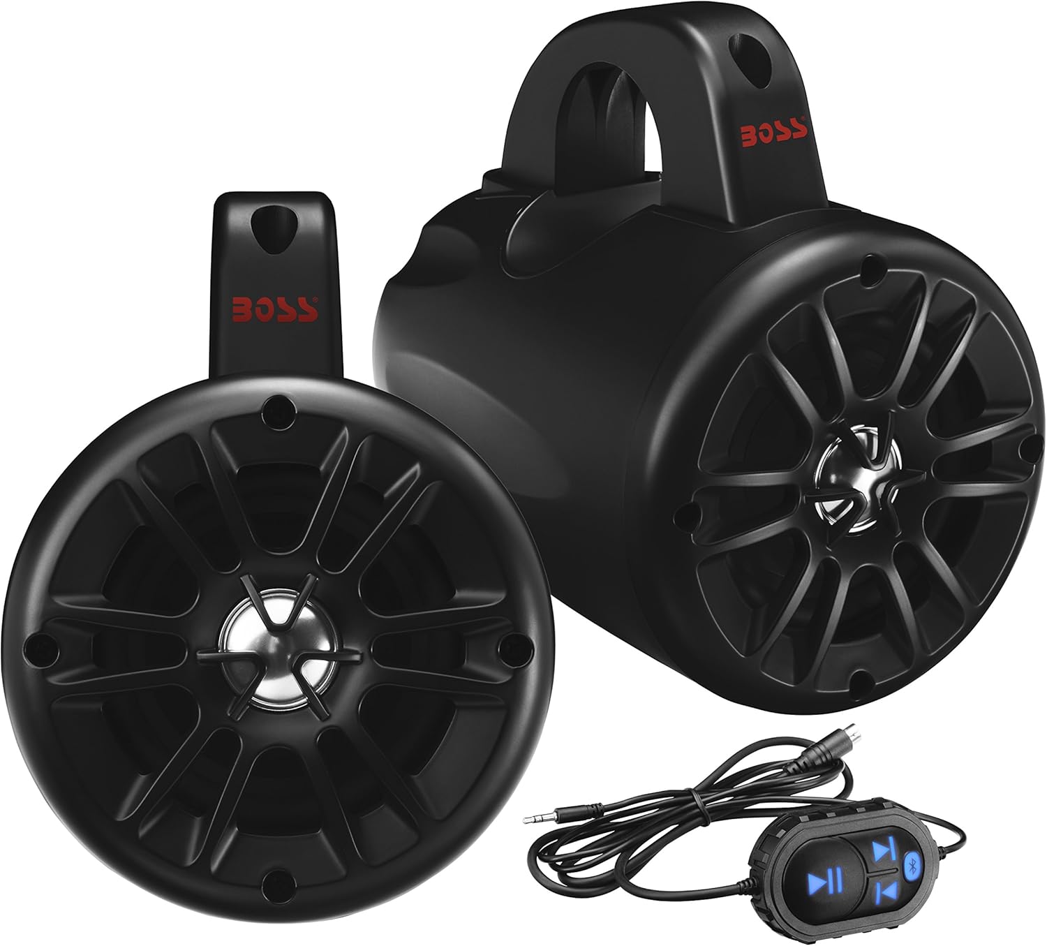 BOSS Audio Systems BM40AMPBT Marine Waketower Speaker System - Bluetooth, 500 Watts of Power Per Pair, 250 Watts Each, 4 Inch, Full Range, 2 Way, Marine Grade, Weatherproof, Sold in Pairs
