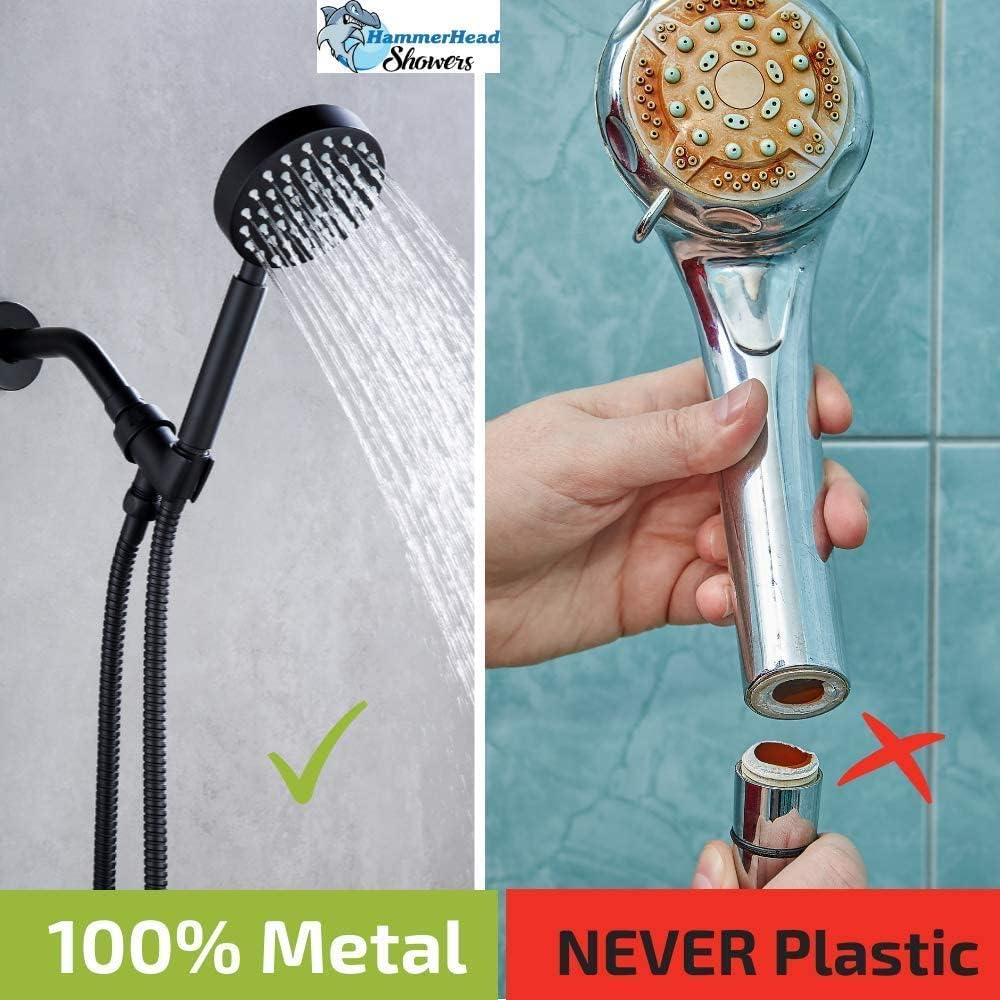 All Metal Handheld Shower Head with Hose and Brass Holder - Polished Chrome - High Pressure 2.5 GPM Detachable Hand Held Showerhead - 6ft Long Flexible Extension - Adjustable Spray Wand Bracket Pack of 2
