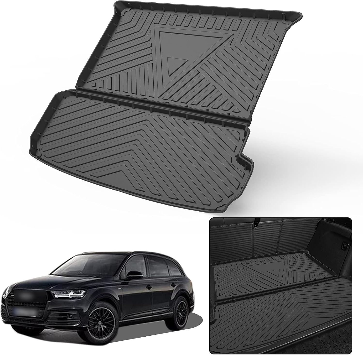 Elsetyler Cargo Liner for 2021 Q7 - Black TPO All Weather Heavy Duty Waterproof Rear Cargo Tray Trunk Floor Mat Protector Compatible with 2017 2018 2019 2020 2021 Audi Q7