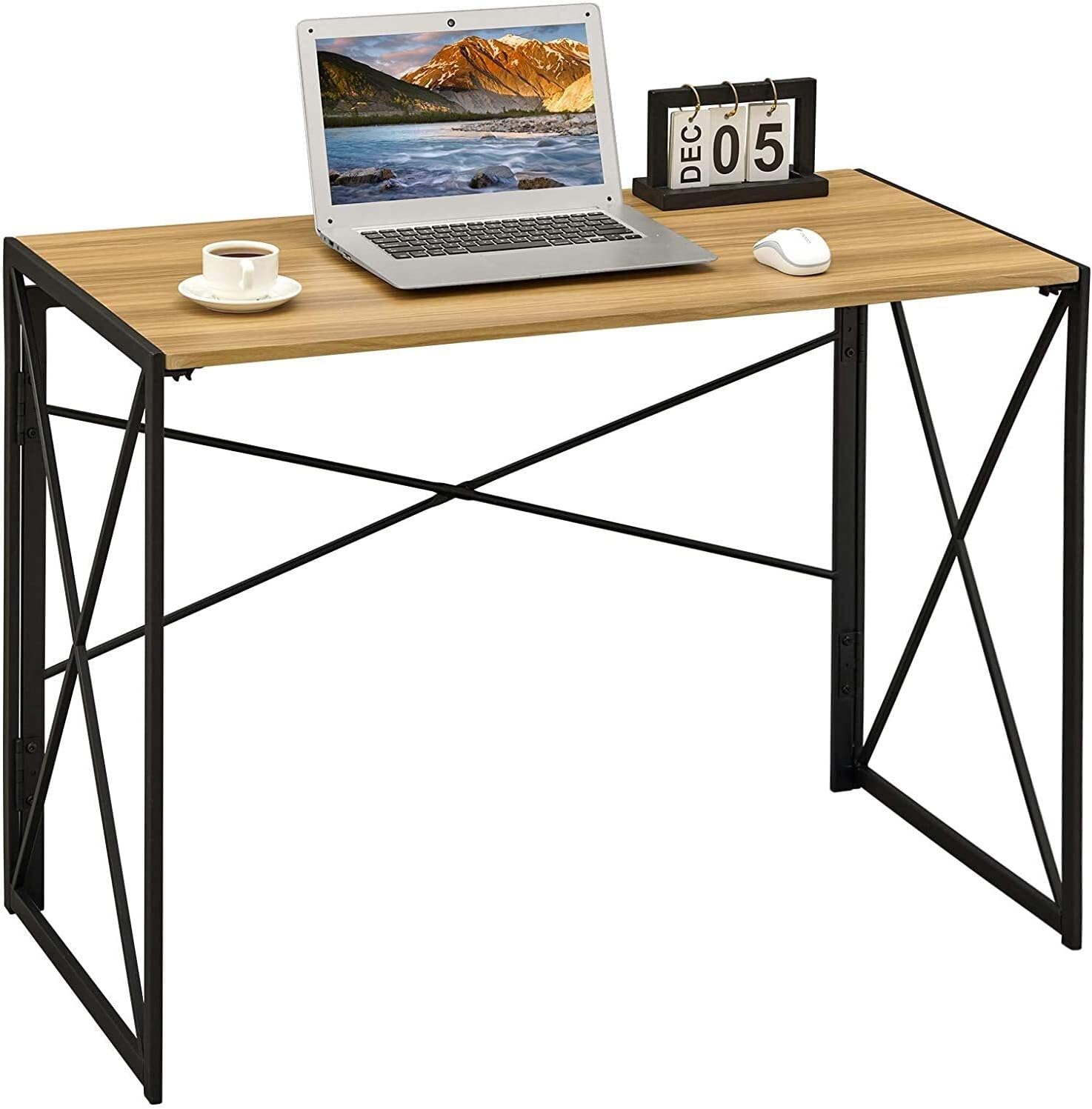 Nuanxin Study Computer Desk Folding Computer-Desk No-Assembly Gaming Desk Simple Study Desk Space-Saving Desk for Home Office 100x50x72 cm Natural Wood Utility Tables