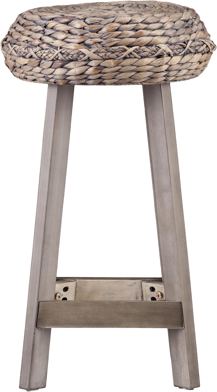 SEI Furniture Round Woven Fiber Seat Stool Set - Decorative Bohemian Style - Hyacinth