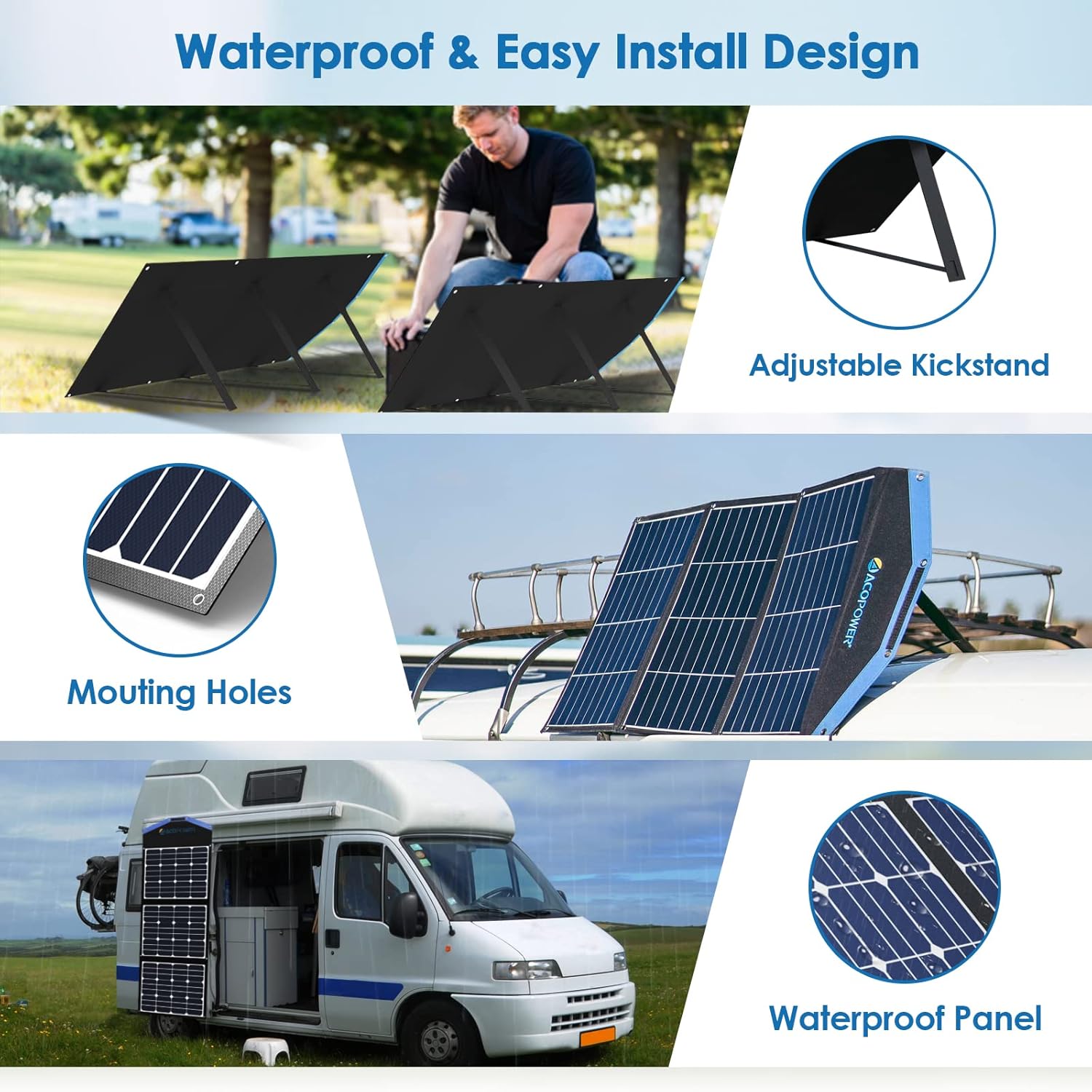 ACOPOWER 90W Portable Solar Panel,3x30W Foldable Solar Panel Suitcase with USB/DC/Type-C 3 Outputs for Phones ,Camping,Outdoors , RV and Acopower Car Refrigerator