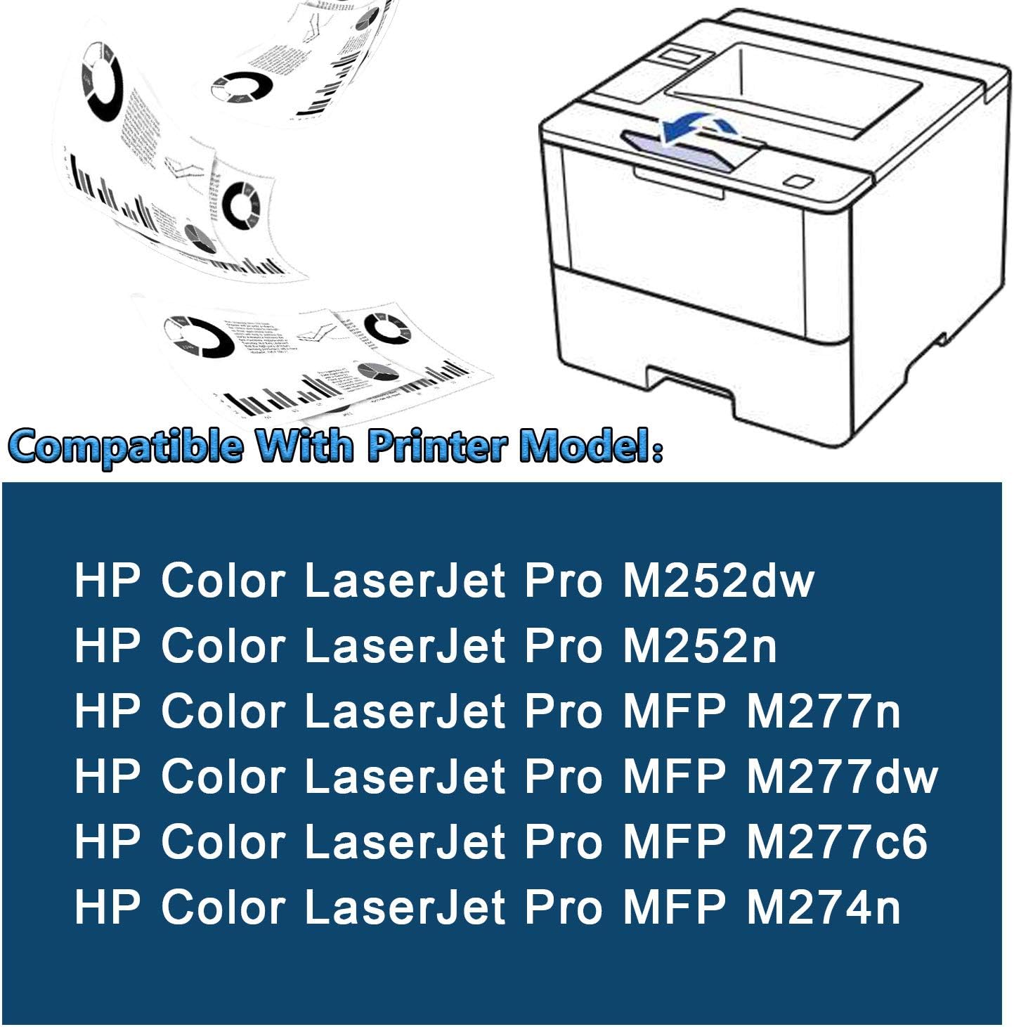 5 Pack (2BK/C/M/Y) 201A | CF400A CF401A CF402A CF403A Compatible 201A Toner Cartridge Replacement for HP Color Pro M252dw M252n M277c6 M274n Printer Toner Cartridge