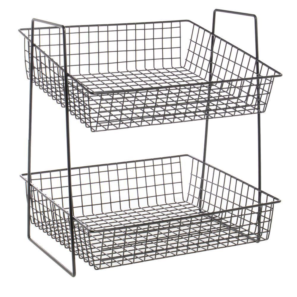 Hubert 2-Tier Basket Stand Black Wire - 16x22L x 13 1/2x22W x 17 1/4x22H