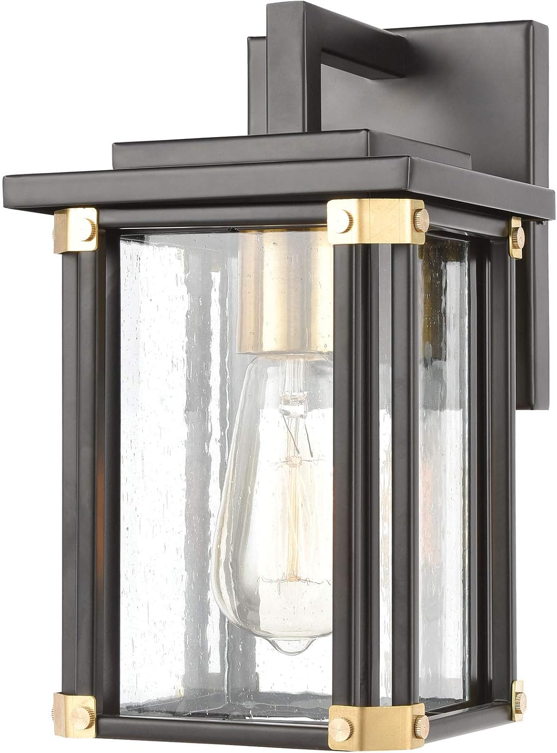 Elk Lighting 46720/1 Vincentown 1-Light Seedy Glass Sconce, Matte Black, Brushed Brass