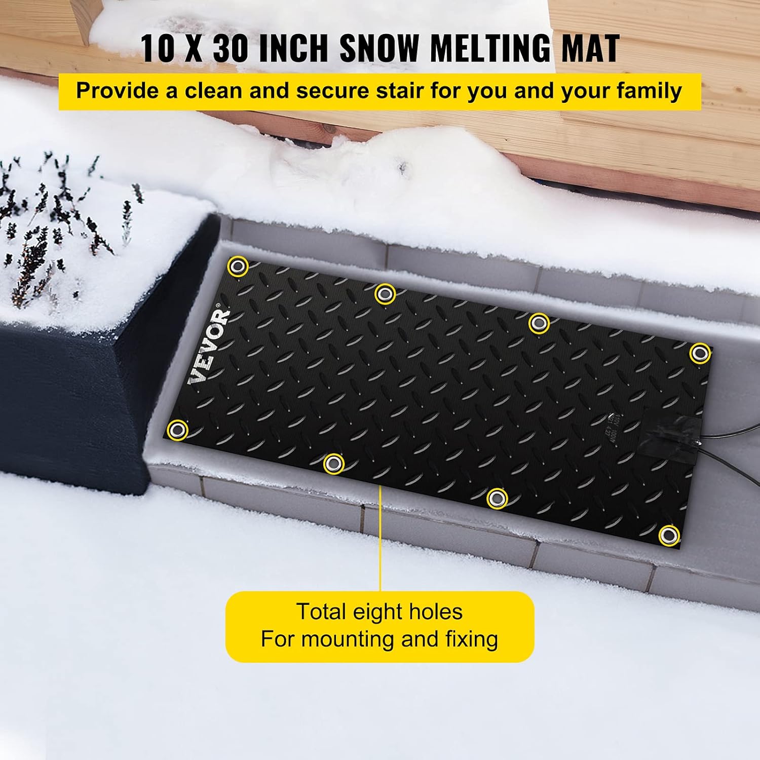 VEVOR 10in x 30in PVC Heated 6ft Power Cord Snow Melting Mat, Black