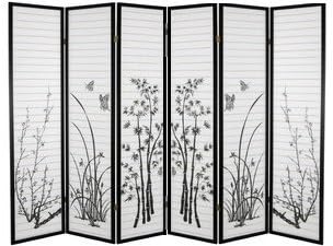 SQUARE FURNITURE Panel Bamboo Floral Room Divider - Black
