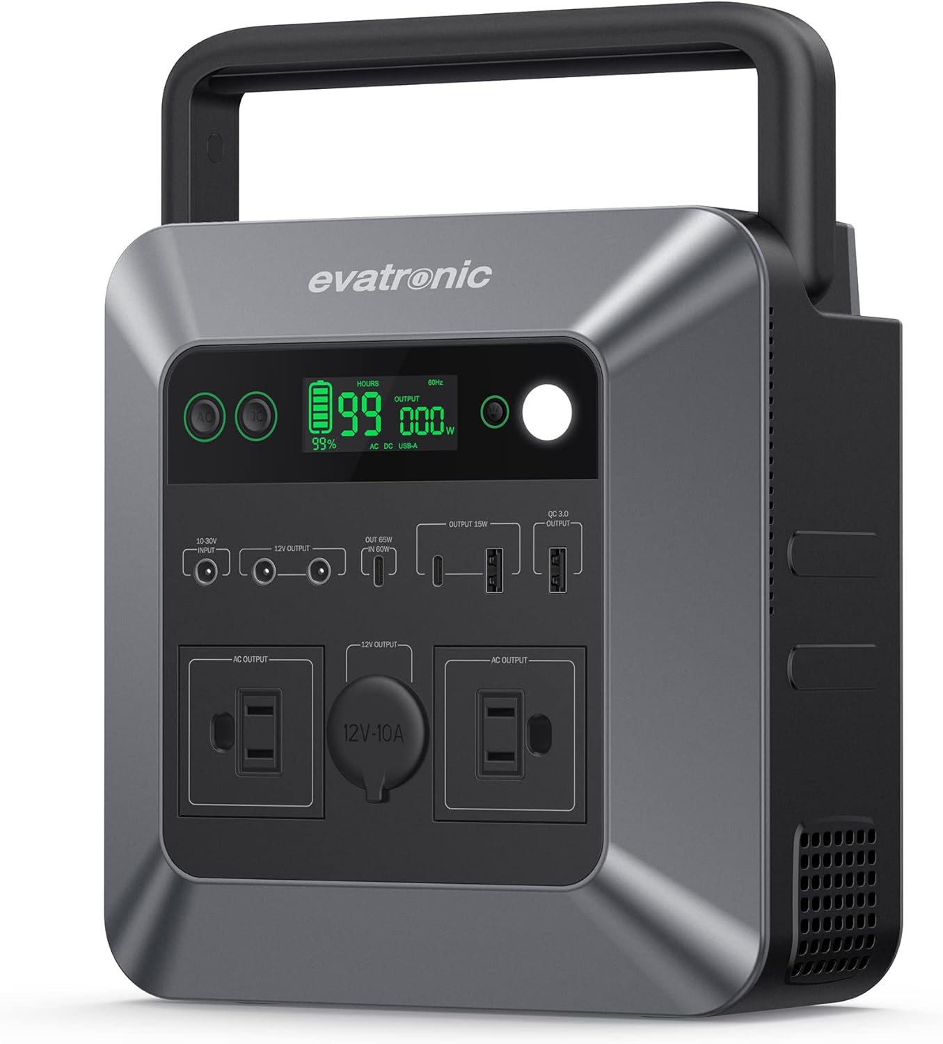 Portable Power Station, Evatronic 600W 712Wh Peak 1000W Battery Pack Solar Generator with 110V AC Outlets, 65W PD USB C Output, LED Light, Backup Power for Camping, Outdoors, RV, Emergency