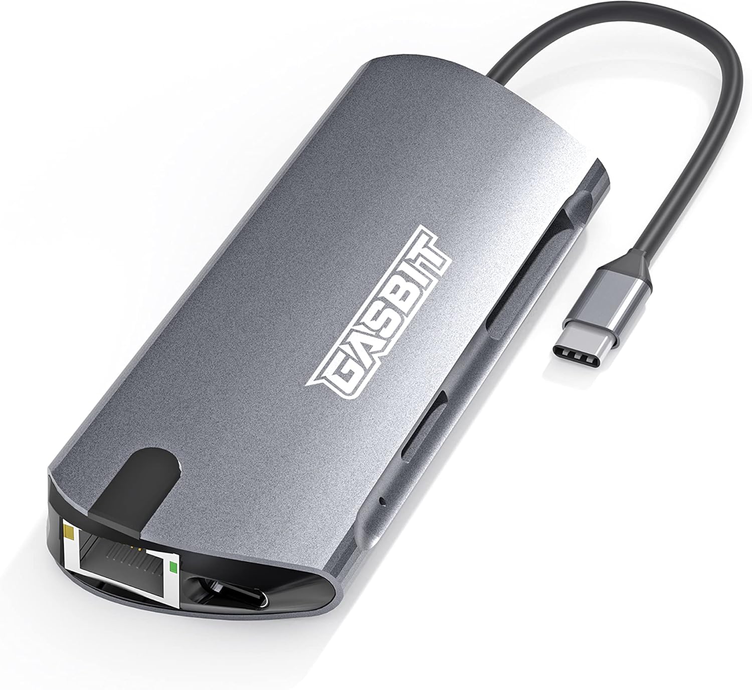 GASBIT 8-in-1 USB C Hub Multiport Adapter - USB C Power Adapter with USB-C Dongle to HDMI; SD Card Reader; MicroSD Card Reader; with 3 x USB 3.0 & Ethernet Connection Pack of 2