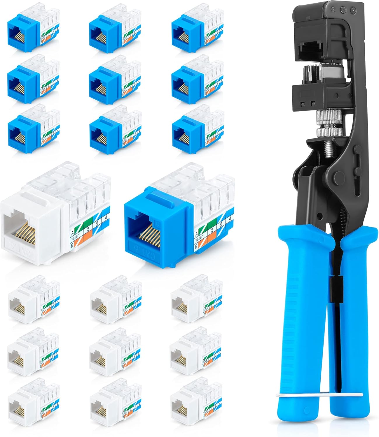Everest Media Solutions easyJACK - Speed Termination Tool - Compatible Only with Everest Media RJ45 UTP Keystone Jacks - With 10 Blue & 10 White Cat6/5e Connectors