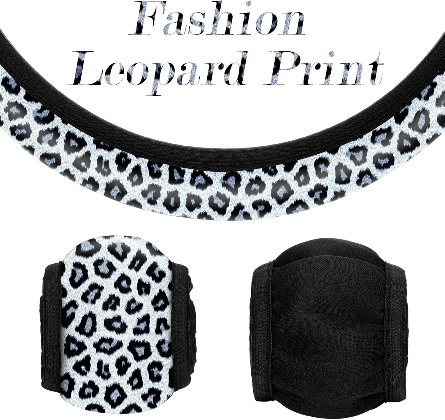 17 Pieces Leopard Print Car Accessories Set Leopard Car Seat Covers Full Set Car Coasters Steering Wheel Cover Armrest Pad Cover Seat Belt Pads Key Chain and Wrist Strap for Decoration and Protection