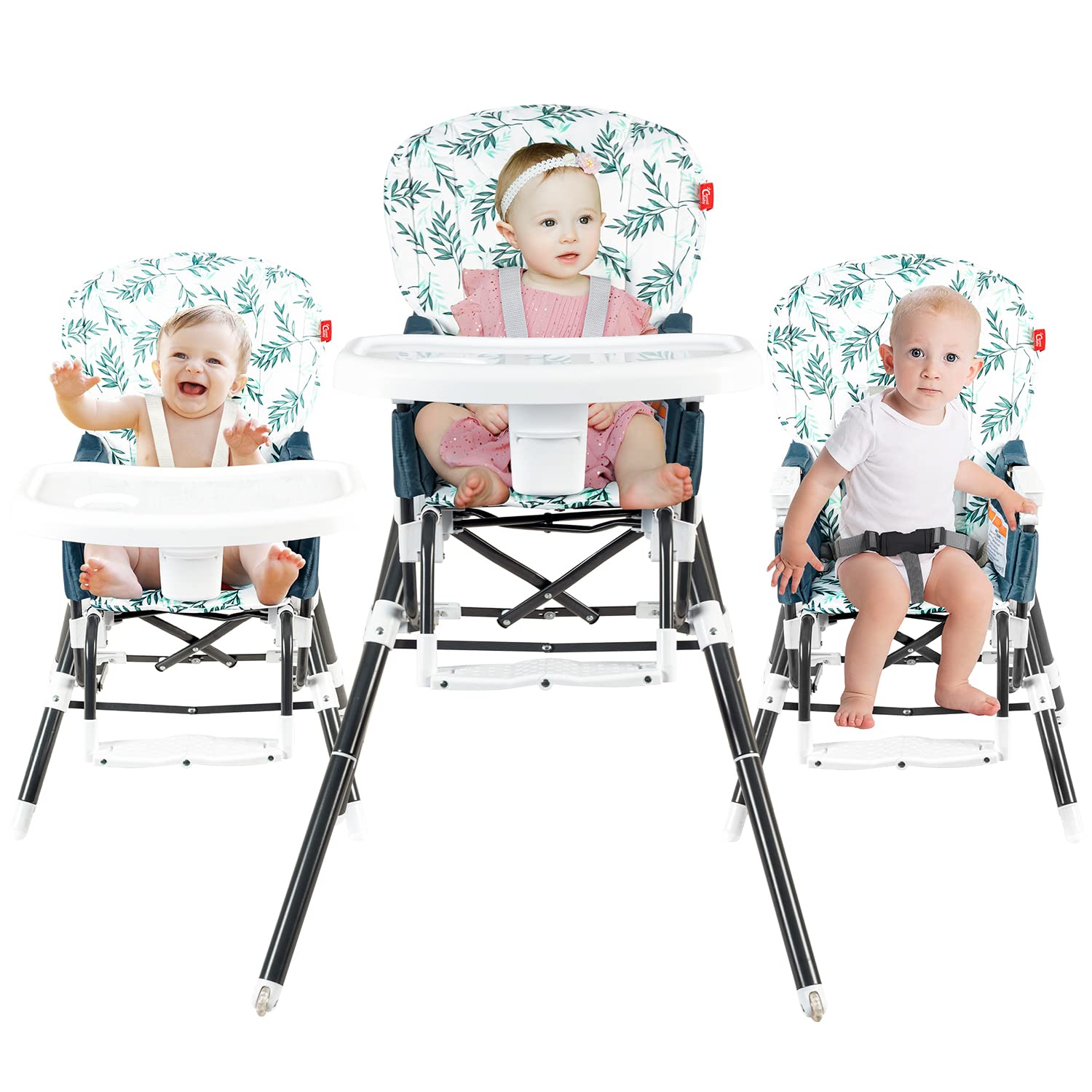 Ceurmt Baby 3 in 1 Convertible Baby High Chair with Removable White Tray, Portable Baby Highchair for Toddlers Baby Girl Boy, Ultra Compact Baby Chair for Eating and Feeding with Adjustable Legs