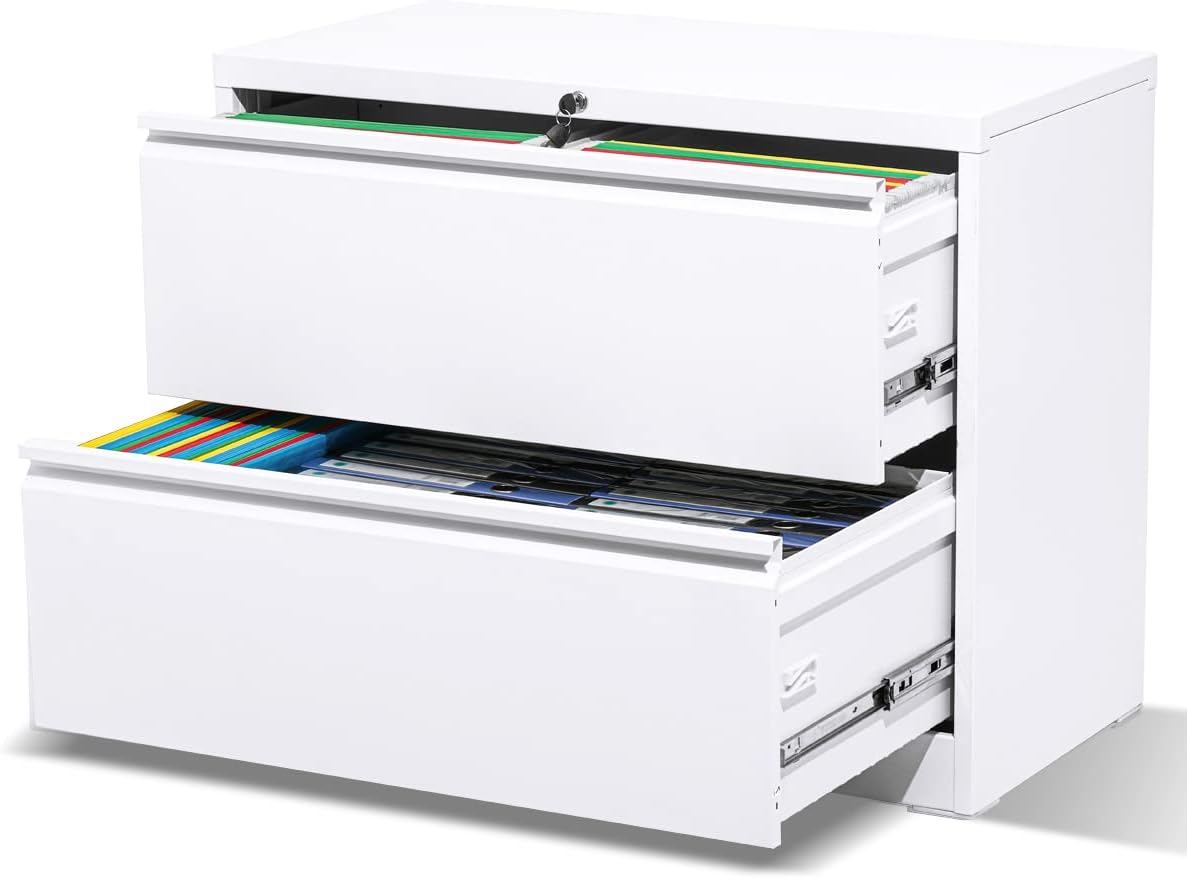 4 Drawer Lateral File Cabinet, Black Lateral Filing Cabinet with Lock, Metal Steel File Cabinets for Home Office, 0 Screw, INTERGREAT