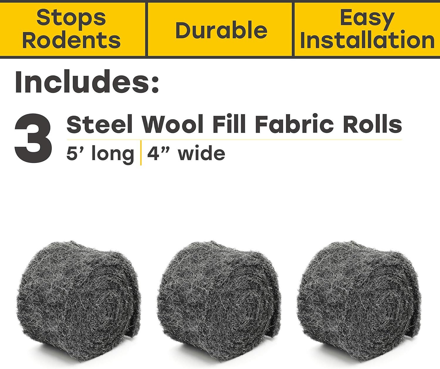 Xcluder Rodent Control Fill Fabric 3 Rolls of Steel Wool Blend to Protect Home from Rats and Mice, Black Pack of 2