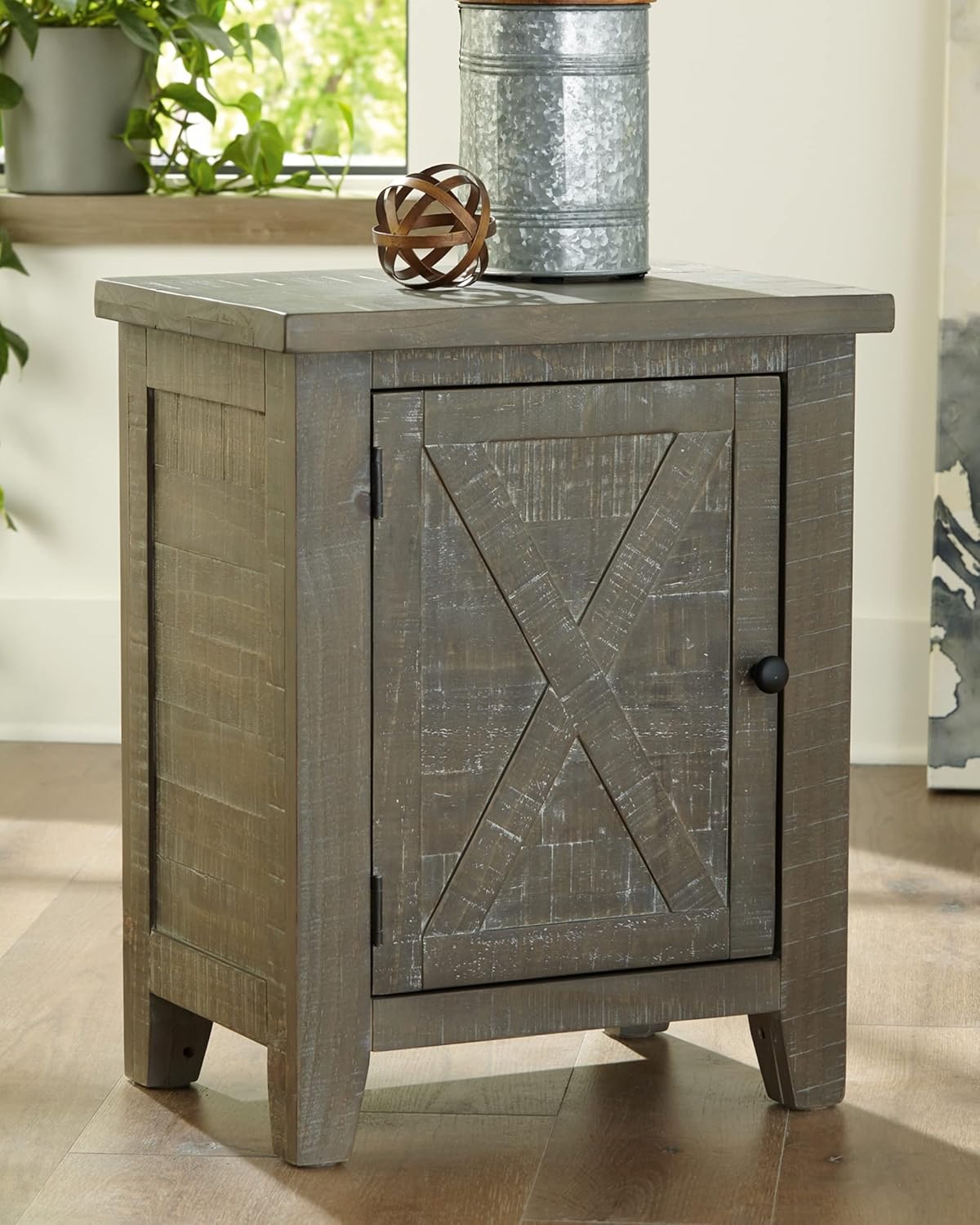 Signature Design by Ashley Pierston Rustic Accent Cabinet or Side Table with Barn Door, Gray