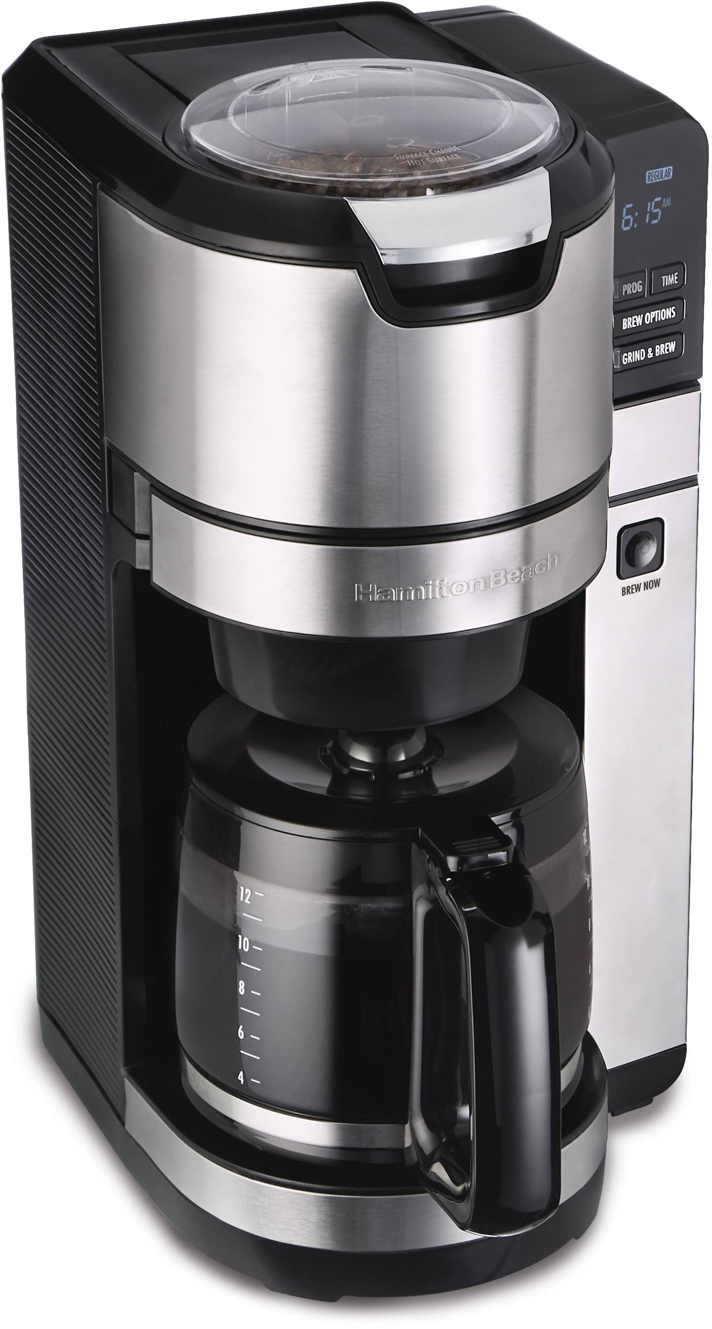 Hamilton Beach Grind u0026 Brew 45500 12-Cup Coffee Maker and Grinder - Stainless Steel