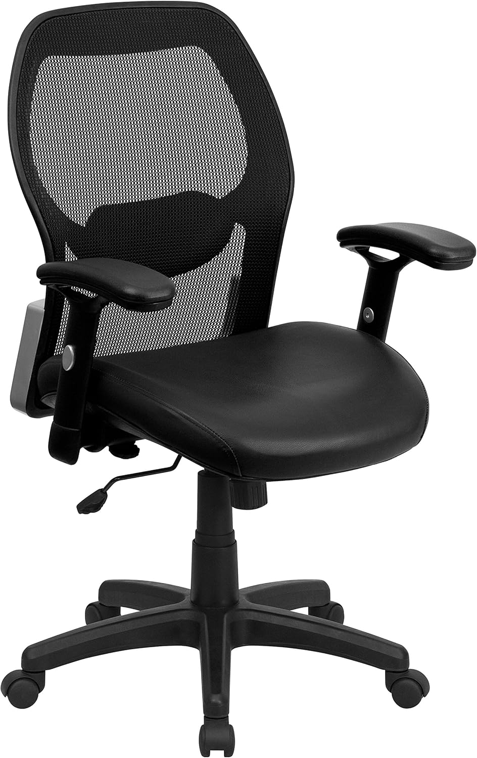Flash Furniture Mid-Back Black Super Mesh Executive Swivel Office Chair with LeatherSoft Seat and Adjustable Lumbar & Arms