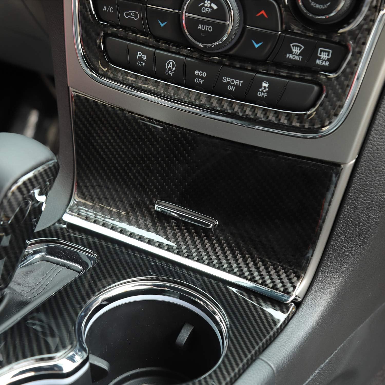 CheroCar Real Carbon Fiber Center Console Storage Stickers for Jeep Grand Cherokee 2014-2020, Interior Accessories, 1PC