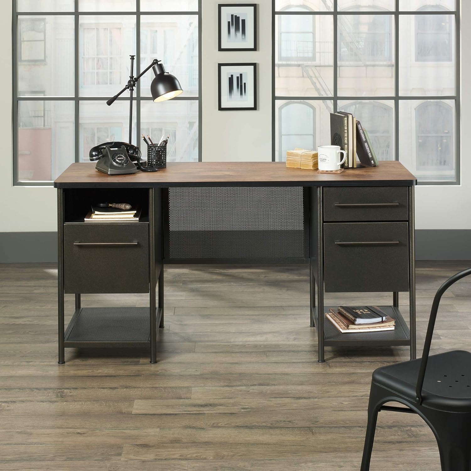 Sauder Boulevard Caf&eacute; Executive Desk, Black finish