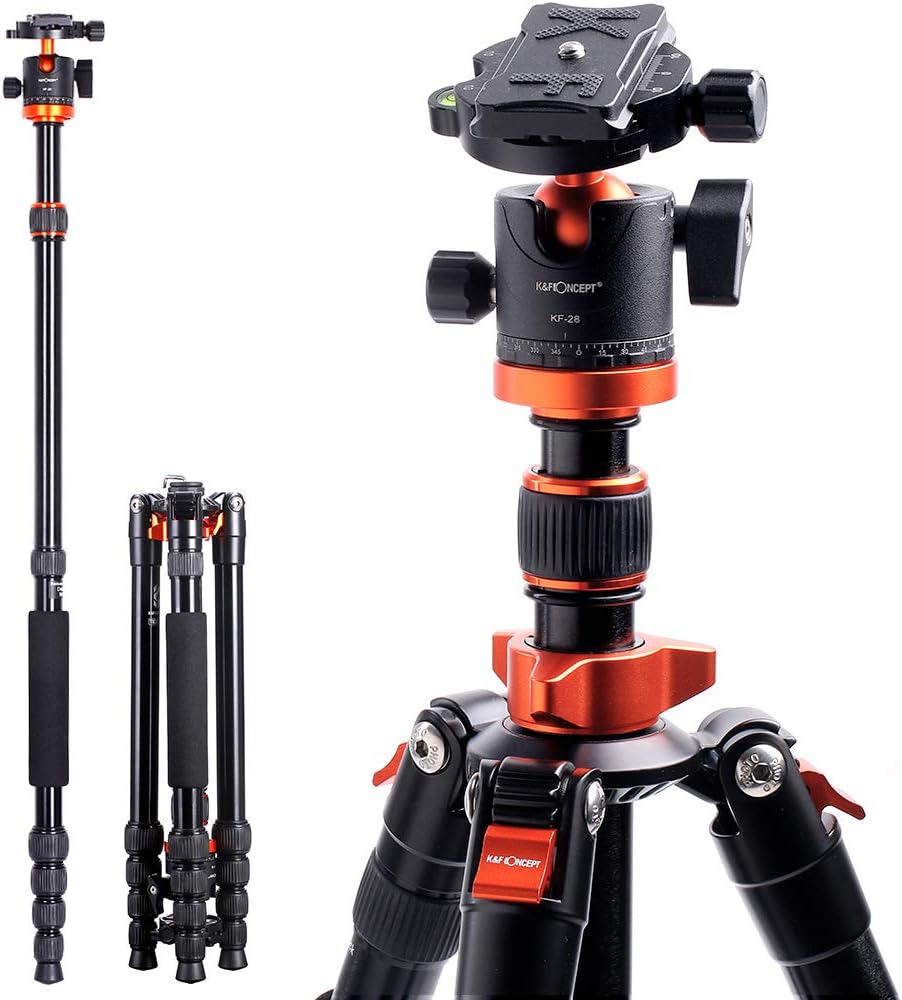 K&F Concept 67 inch Camera Tripods,TM2515M1 Compact Travel Tripod with Monopod,10kg/22lbs Load Capacity 360° Panorama Ball Head Compatible with DSLR Cameras