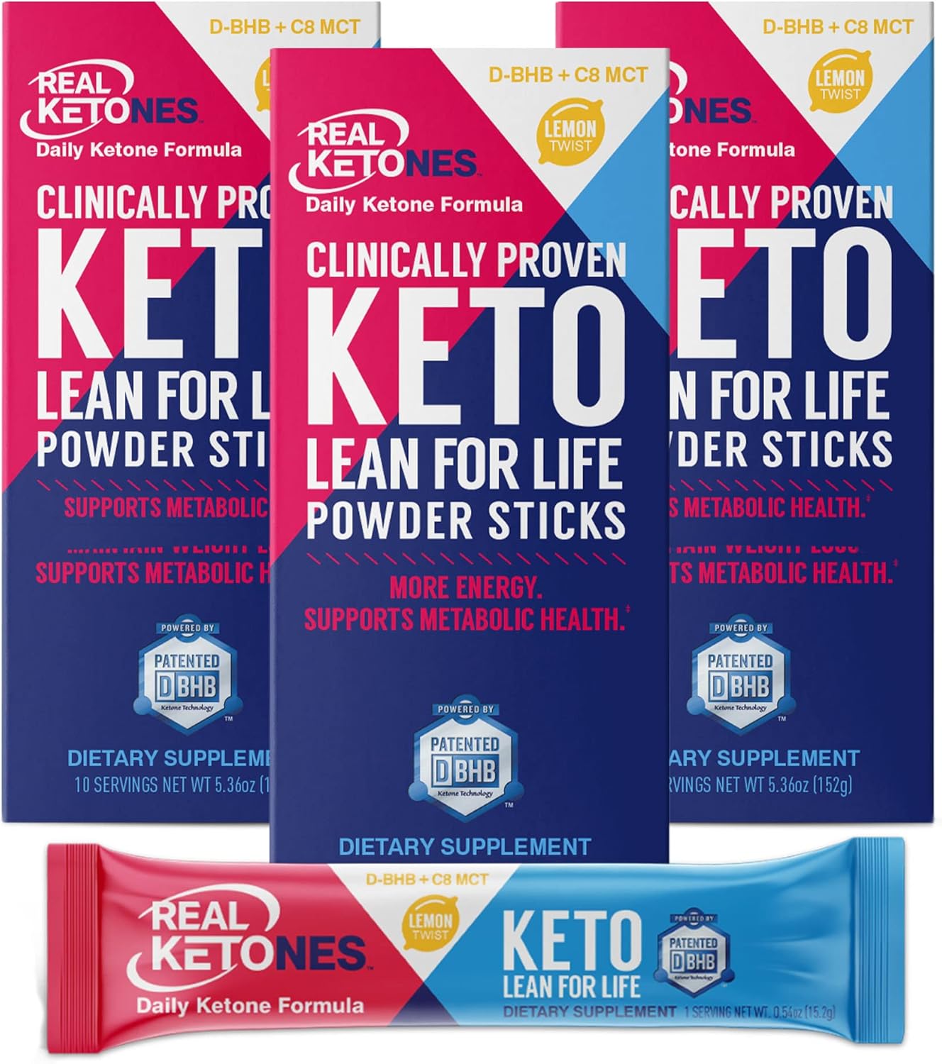 Real Ketones Exogenous Keto D BHB + MCT + Electrolytes, Caffeine Free Drink Mix Powder, 30 Packets, Lemon Twist for Rapid Ketosis Pack of 2