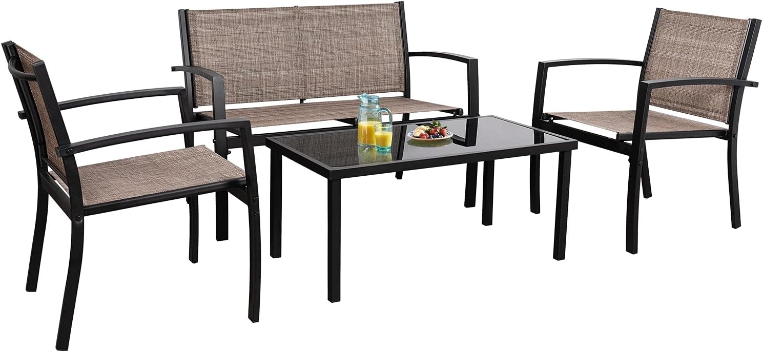 Flamaker 4 Pieces Patio Furniture Outdoor furniture Outdoor Patio Furniture Set Textilene Bistro Set Modern Conversation Set Black Bistro Set with Loveseat Tea Table for Home, Lawn and Balcony (Black)