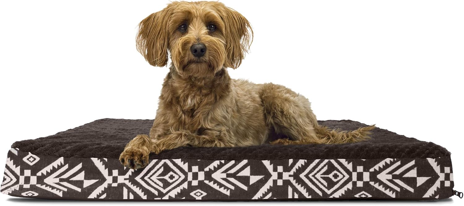 Furhaven Pet Bed for Dogs and Cats - Plush and Southwest Kilim Decor Mattress Egg Crate Orthopedic Dog Bed, Removable Machine Washable Cover - Southwest Espresso, Medium