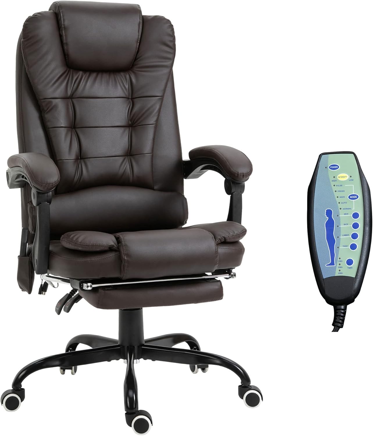 Vinsetto 7-Point Vibrating Massage Office Chair High Back Executive Recliner with Lumbar Support, Footrest, Reclining Back, Adjustable Height, White