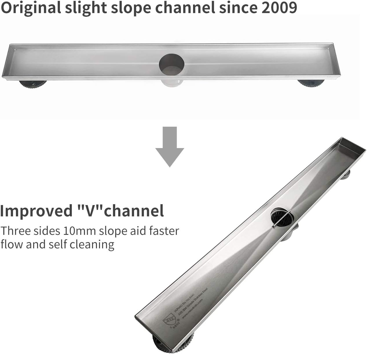 Neodrain Linear Shower Drain 36-Inch with Removable Wave Pattern Grate,Professional Brushed 304 Stainless Steel Rectangle Shower Floor Drain Manufacturer,With Leveling Feet,Hair Strainer