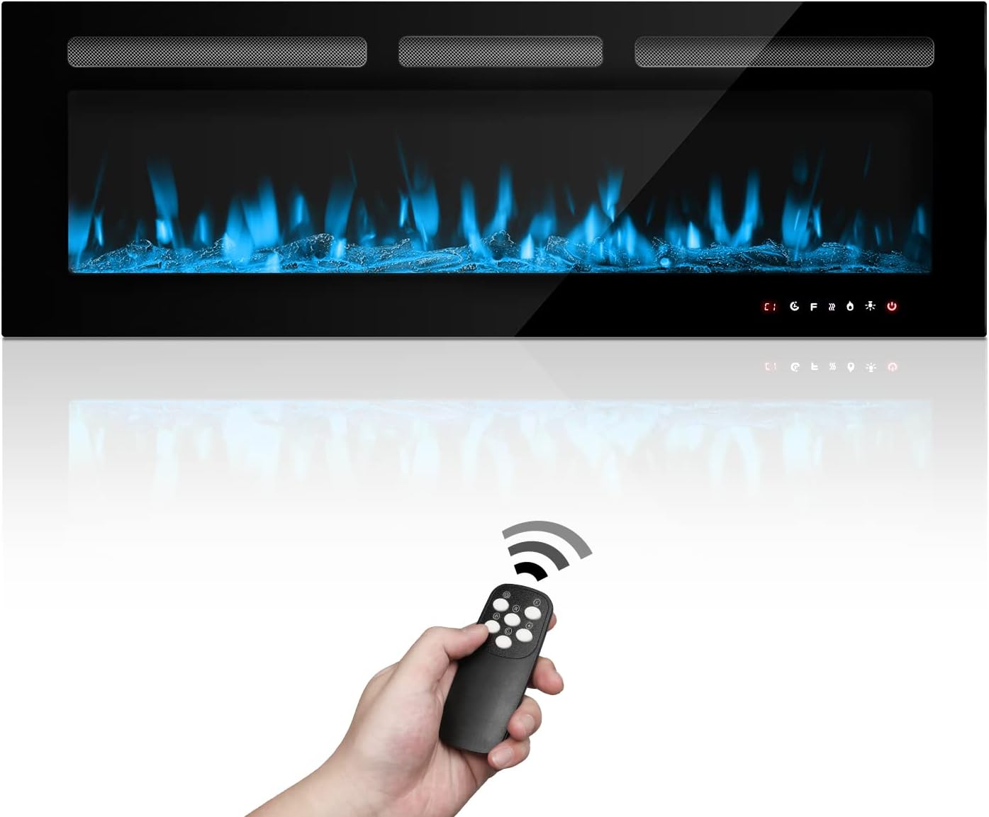 50 inch Electric Fireplace Recessed and Wall Mounted Electric Fireplace Insert with Touch Screen Remote Control Timer 12 Flame Colors Fire Place for Living Room, 750W/1500W Heater, Log/Crystal