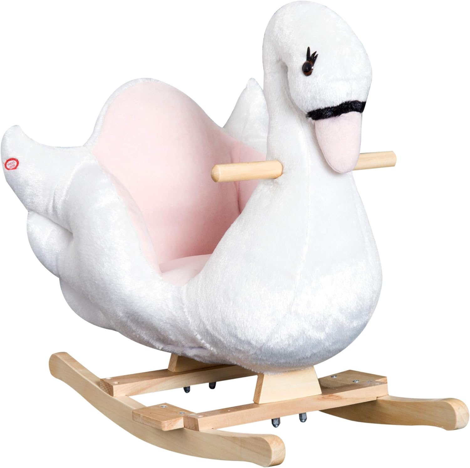 Qaba Kids Ride On Rocking Horse Plush Swan Style Toy with Music for Over 18 Months Children, White and Pink Pack of 2