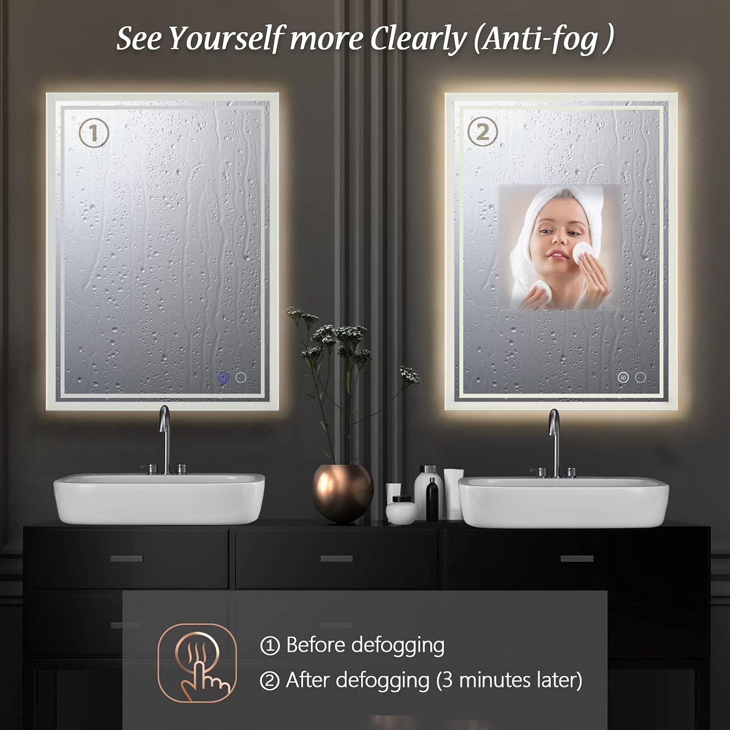 ZELIEVE 24 x 32 LED Backlit Mirror Bathroom Vanity with Lights,Anti-Fog,Dimmable,CRI90+,Touch Button,Water Proof,Horizontal/Vertical,Lighted Mirror Wall Mounted,LED Mirror for Bathroom,LED Mirrors
