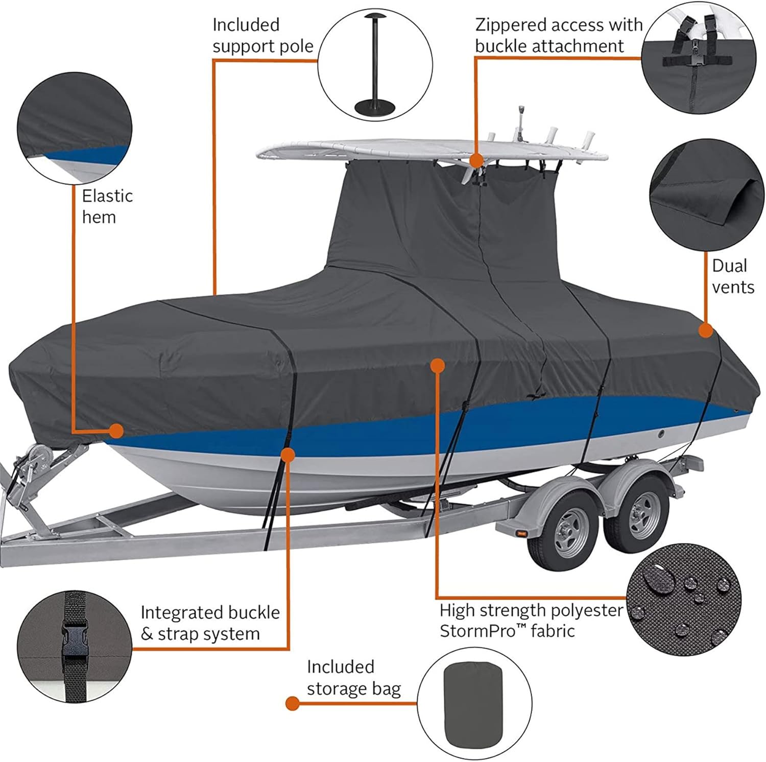 munirater Boat Cover Heavy Duty Waterproof Replacement for Center Console Style Boats with T - Top Roofs