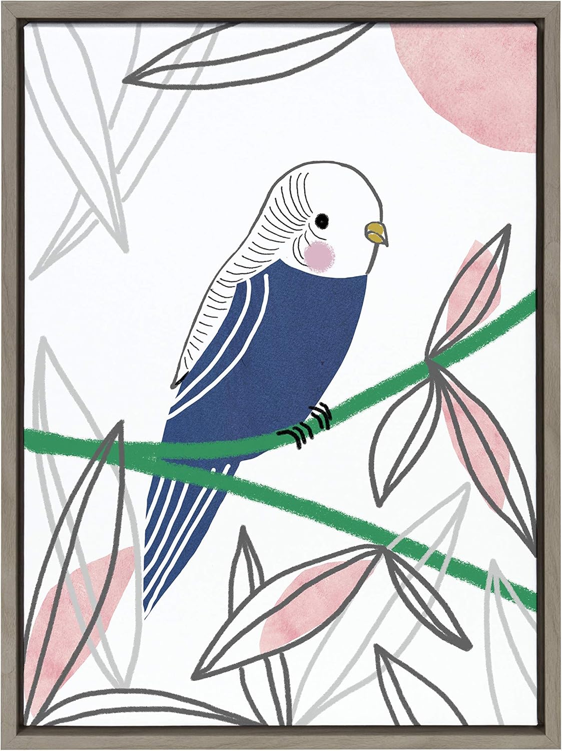Kate and Laurel Sylvie Dreamy Parakeet Framed Canvas by Teju Reval of SnazzyHues, 18x24, Gray Pack of 2