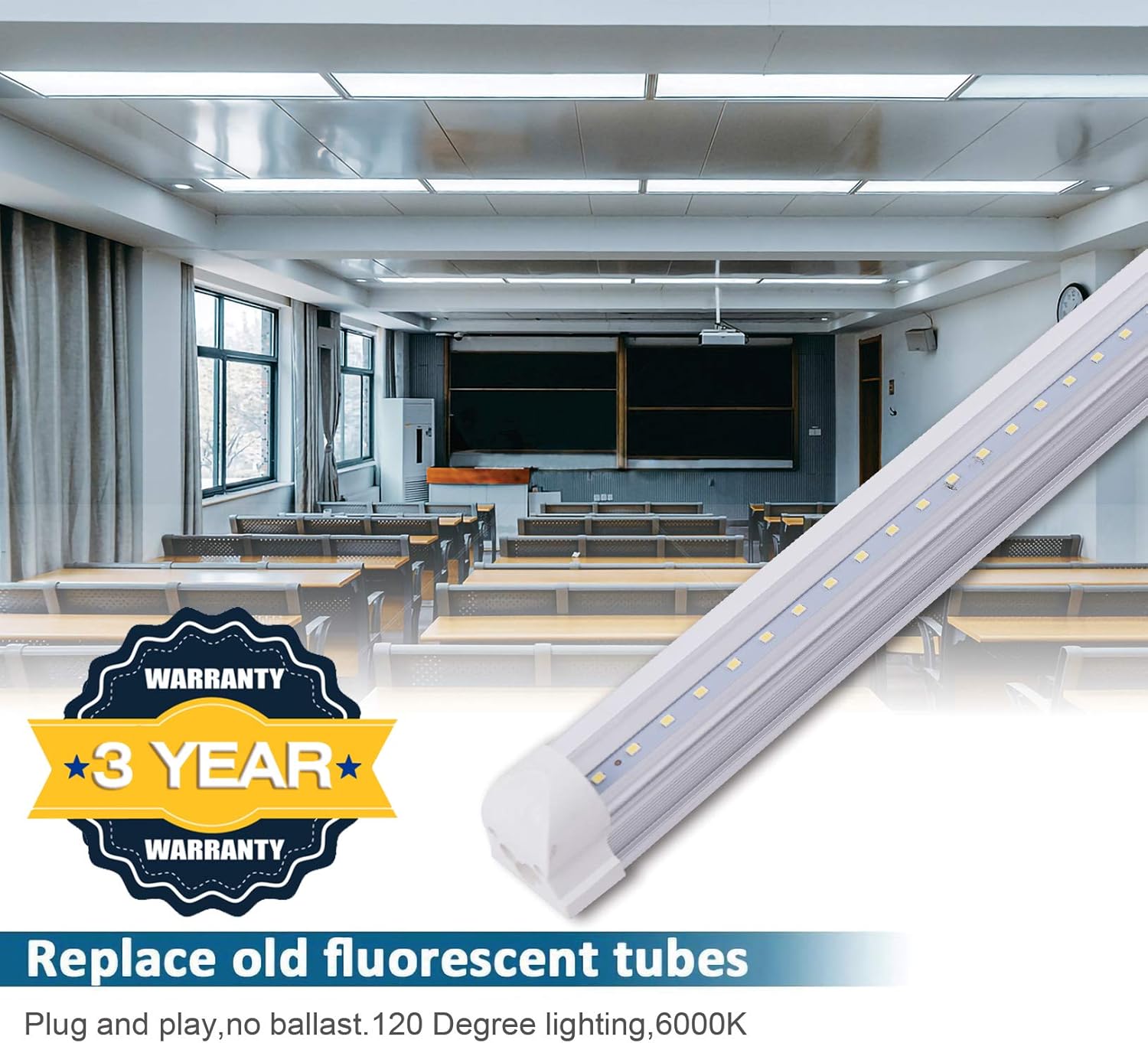 6 Pack LED Shop Light Fixture, 4FT 24W 6000K Daylight White Clear Cover Linkable Beer Cooler Light, T8 LED Integrated Tube Lights with On/Off Plug Cable for Garage,Work Bench and Workshop