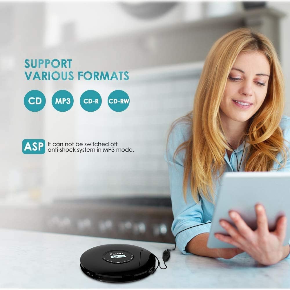 Portable CD Player 1400mAh CD Walkman Gueray Rechargeable CD Player Portable CD Discman Personal CD Player with Headphones Jack USB Supply CD Music Disc with LCD Display (Black) Pack of 2