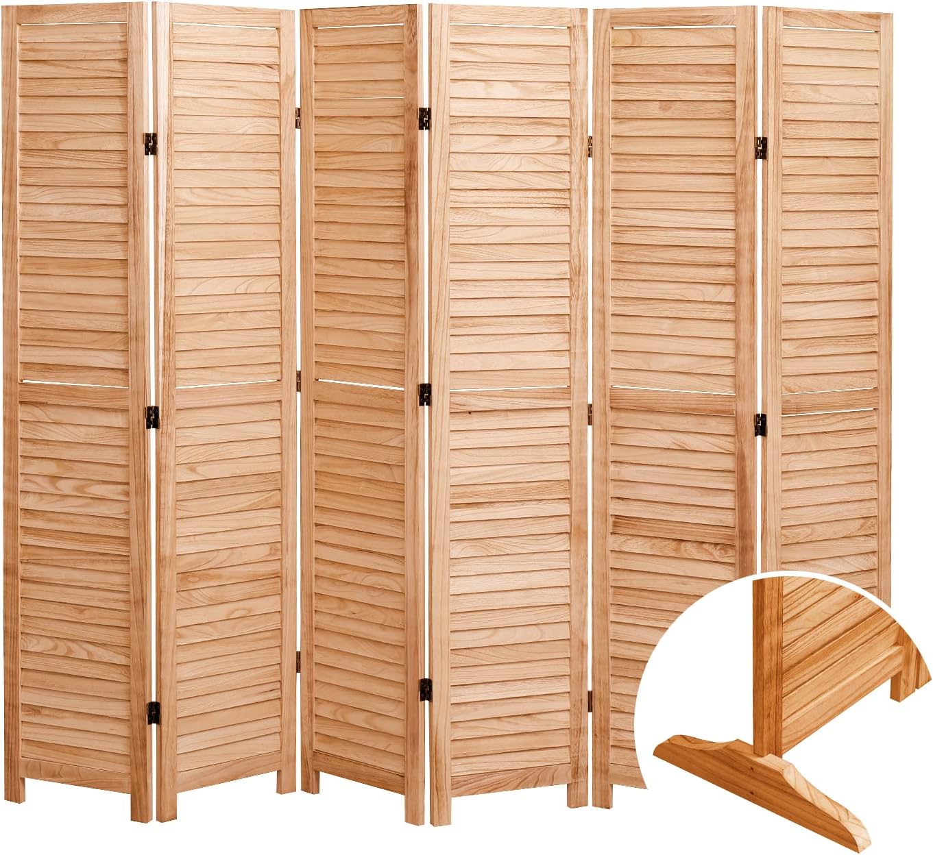 Room Dividers Folding Privacy Screens 6 Panel 5.6 Ft Tall Foldable Portable Room Seperating Divider, Wood Room Divider Wall & Office Divider, Freestanding Portable Partitions, Brown