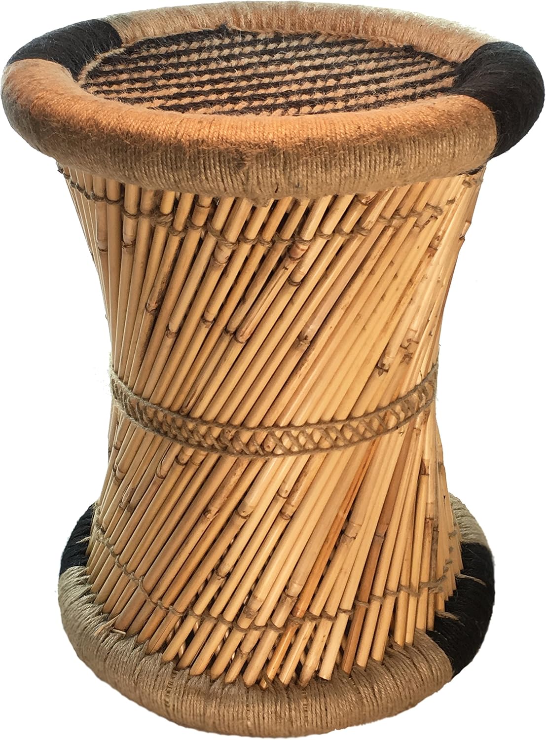 Natural Geo Moray Decorative Handwoven Jute Accent Stool Maroon