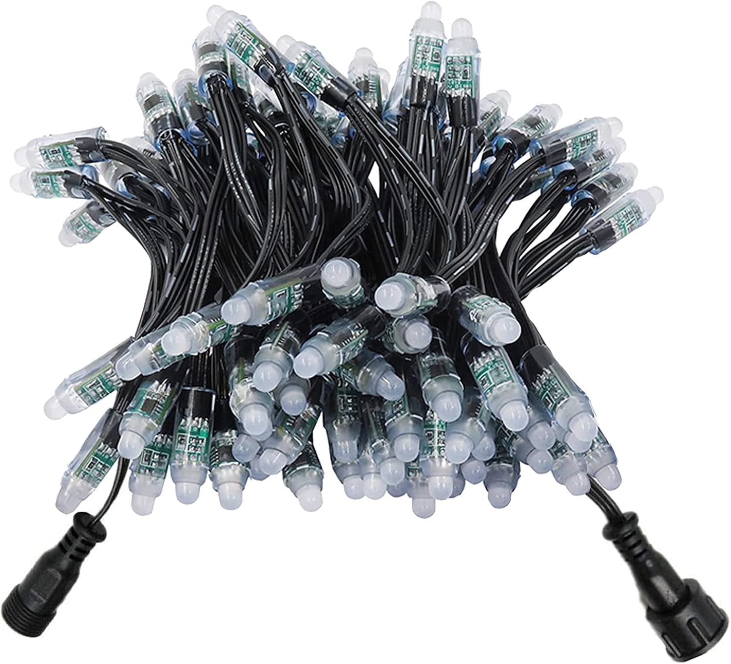 WS2811 12V RGB LED Pixels Addressable12mm Diffused Digital Dream Color Programmable LED Bullet Module Light 18AWG 4 Inch Spacing Waterproof IP68 Outdoor Light 5 Pack (500pcs)