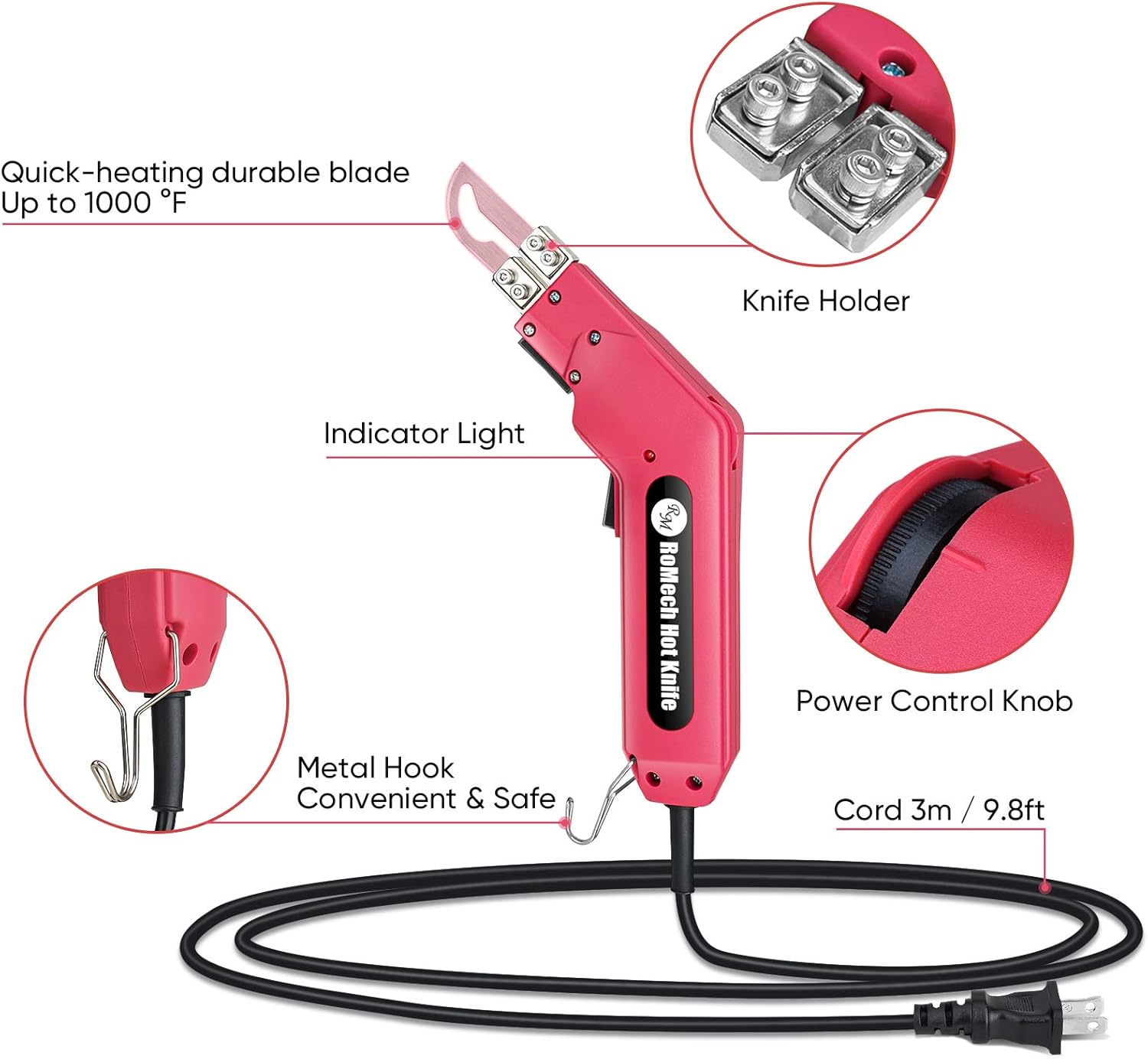 RoMech Fabric Cutter Rope Cutter 100W - Electric Hot Knife - Foam Styrofoam Cutting Tool Kit- with Heavy Duty Case, Blades & Accessories (RM-008)