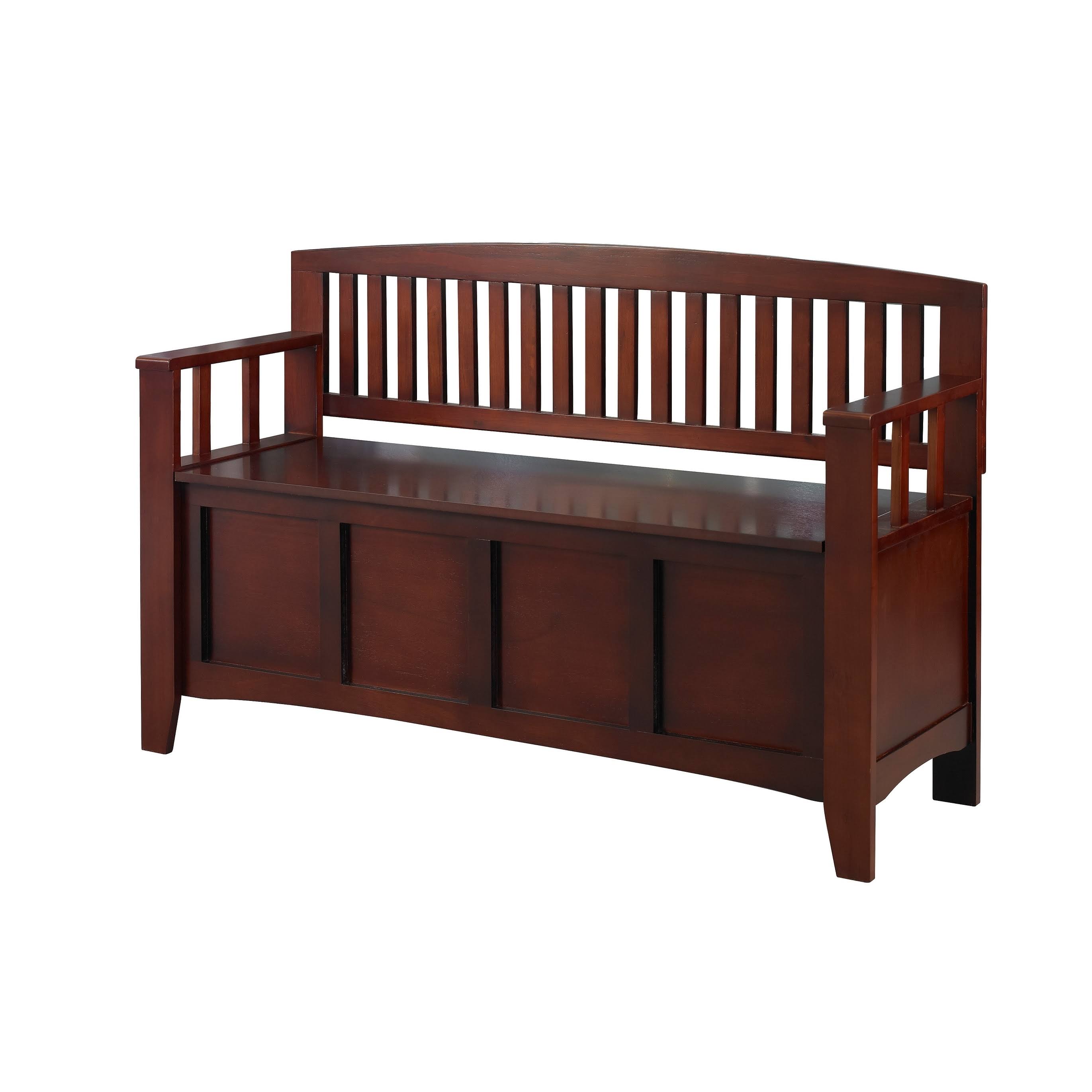 Wooden Storage Bench with Flip Top Seat and Slatted Back Brown BM16796