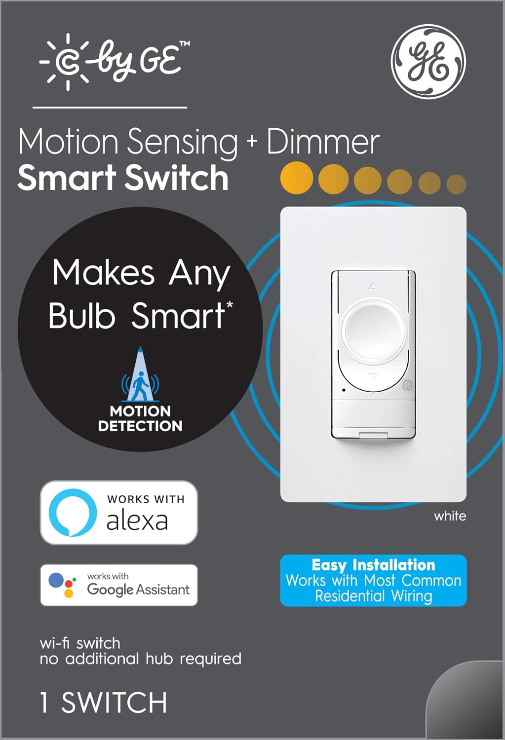 GE CYNC Smart 3-Wire Dimmer + Motion Sensing Switch with Wi-Fi, No Neutral Wire Required, Compatible with Google Home + Alexa, 1-Pack (Packaging May Vary) Pack of 2